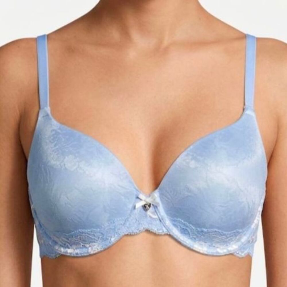 Victoria’s Secret Body By Victoria Blue Silver Lace Lined Underwire Bra Sz 34DD